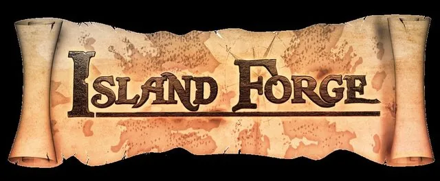 Carved driftwood 3D game logo for Island Forge